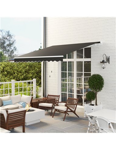 Outsunny 3 x 2.5m Garden Patio Manual Awning, Retractable Canopy Sun Shade Shelter with Fittings and Crank Handle, Black