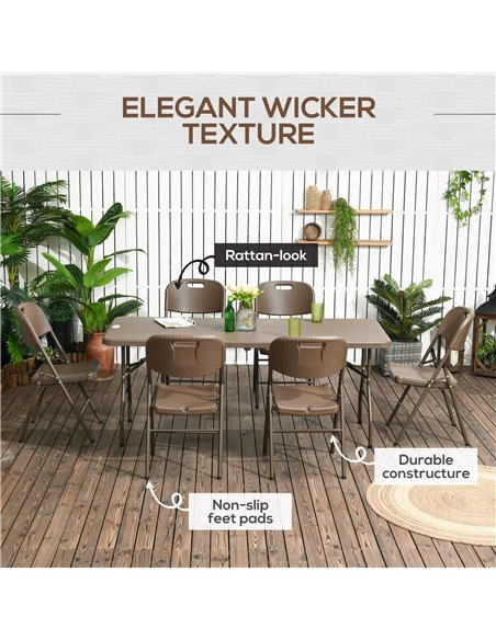 Outsunny Patio 7 PCs Resin Rattan Dining Set with Foldable Chairs and Table, Dark Brown - pic 15084 | FastDaddyshop