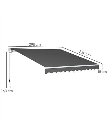 Outsunny 3 x 2.5m Garden Patio Manual Awning, Retractable Canopy Sun Shade Shelter with Fittings and Crank Handle, Dark Grey