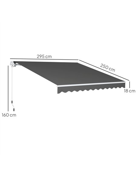 Outsunny 3 x 2.5m Garden Patio Manual Awning, Retractable Canopy Sun Shade Shelter with Fittings and Crank Handle, Dark Grey - pic 150840 | FastDaddyshop