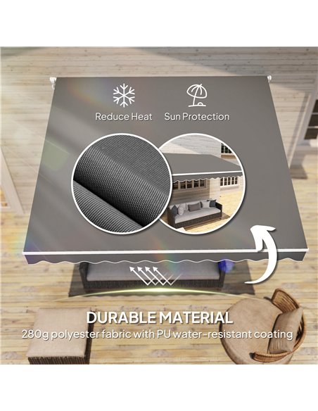 Outsunny 3 x 2.5m Garden Patio Manual Awning, Retractable Canopy Sun Shade Shelter with Fittings and Crank Handle, Dark Grey - pic 150841 | FastDaddyshop