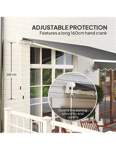 Outsunny 3 x 2.5m Garden Patio Manual Awning, Retractable Canopy Sun Shade Shelter with Fittings and Crank Handle, Dark Grey