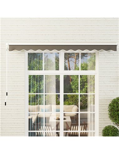 Outsunny 3 x 2.5m Garden Patio Manual Awning, Retractable Canopy Sun Shade Shelter with Fittings and Crank Handle, Dark Grey