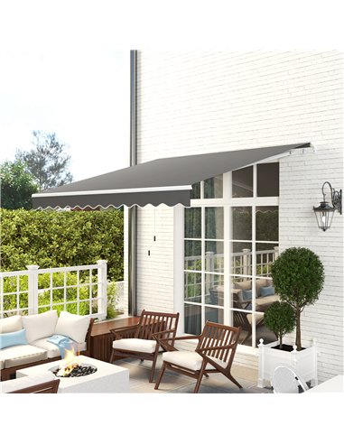Outsunny 3 x 2.5m Garden Patio Manual Awning, Retractable Canopy Sun Shade Shelter with Fittings and Crank Handle, Dark Grey