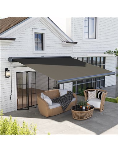 Outsunny 4 x 3(m) Full Cassette Electric Awning with Remote Controller, Aluminium Frame DIY Retractable Garden Awning, UPF50+ Su