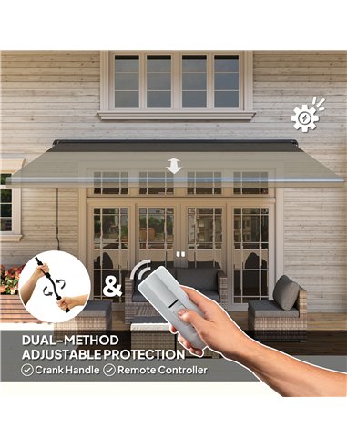 Outsunny 4 x 3(m) Full Cassette Electric Awning with Remote Controller, Aluminium Frame DIY Retractable Garden Awning, UPF50+ Su