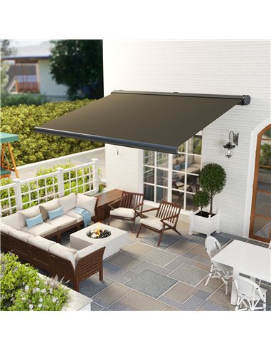 Outsunny 4 x 3(m) Full Cassette Electric Awning with Remote Controller, Aluminium Frame DIY Retractable Garden Awning, UPF50+ Su