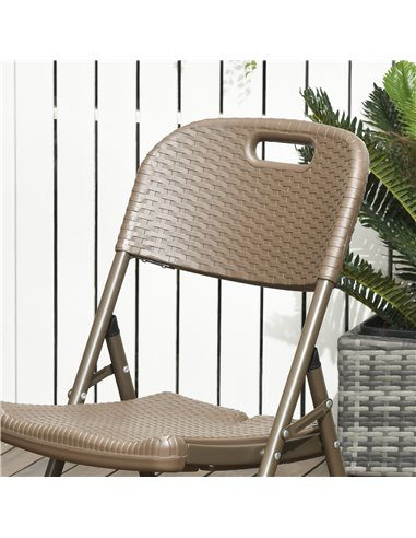 Outsunny Patio 7 PCs Resin Rattan Dining Set with Foldable Chairs and Table, Dark Brown