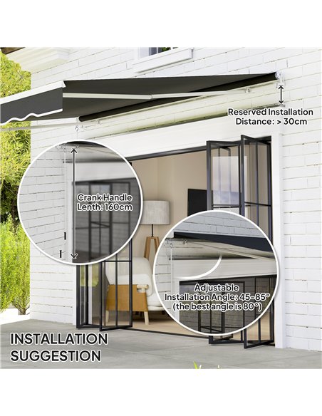 Outsunny Garden Retractable Awning - Black - pic 150864 | FastDaddyshop