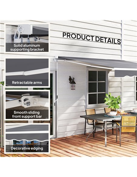 Outsunny 2 x 2.5m Manual Retractable Awning - Dark Grey - pic 150871 | FastDaddyshop