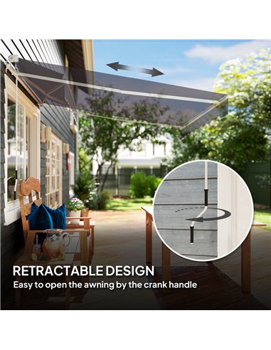 Outsunny 2 x 2.5m Manual Retractable Awning - Dark Grey