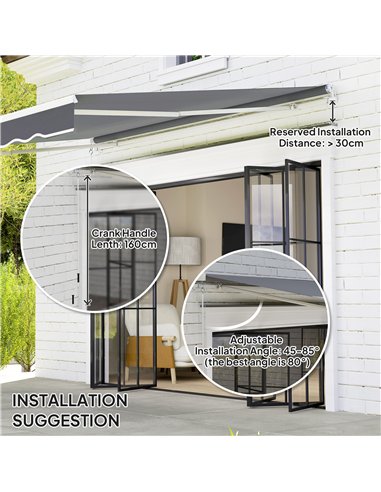 Outsunny 2 x 2.5m Manual Retractable Awning - Dark Grey
