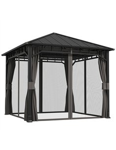 Outsunny 3 x 3(m) Hardtop Gazebo with Galvanised Steel Roof and Water Gutter, Waterproof Permanent Pavilion Garden Gazebo with N