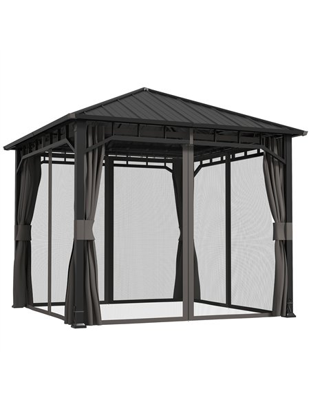 Outsunny 3 x 3(m) Hardtop Gazebo with Galvanised Steel Roof and Water Gutter, Waterproof Permanent Pavilion Garden Gazebo with N - pic 150874 | FastDaddyshop