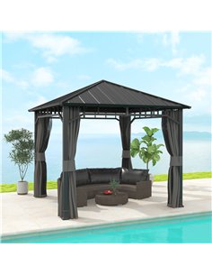 Outsunny 3 x 3(m) Hardtop Gazebo with Galvanised Steel Roof and Water Gutter, Waterproof Permanent Pavilion Garden Gazebo with N 2