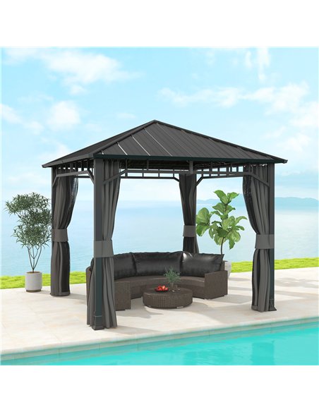 Outsunny 3 x 3(m) Hardtop Gazebo with Galvanised Steel Roof and Water Gutter, Waterproof Permanent Pavilion Garden Gazebo with N - pic 150875 | FastDaddyshop