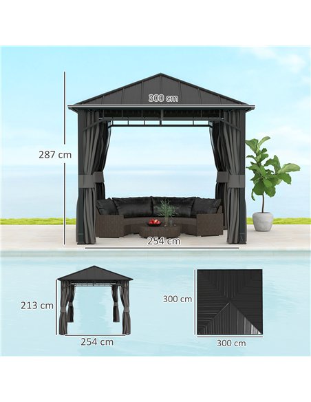 Outsunny 3 x 3(m) Hardtop Gazebo with Galvanised Steel Roof and Water Gutter, Waterproof Permanent Pavilion Garden Gazebo with N - pic 150876 | FastDaddyshop