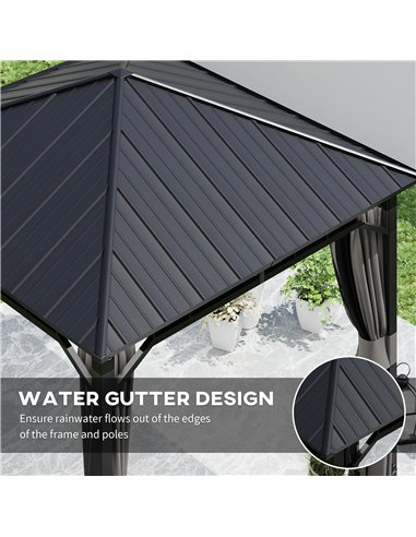 Outsunny 3 x 3(m) Hardtop Gazebo with Galvanised Steel Roof and Water Gutter, Waterproof Permanent Pavilion Garden Gazebo with N