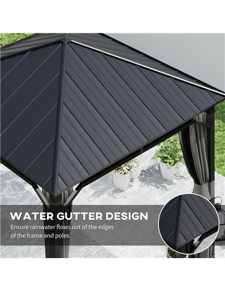 Outsunny 3 x 3(m) Hardtop Gazebo with Galvanised Steel Roof and Water Gutter, Waterproof Permanent Pavilion Garden Gazebo with N - pic 150878 | FastDaddyshop