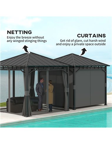 Outsunny 3 x 3(m) Hardtop Gazebo with Galvanised Steel Roof and Water Gutter, Waterproof Permanent Pavilion Garden Gazebo with N