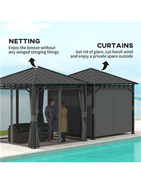 Outsunny 3 x 3(m) Hardtop Gazebo with Galvanised Steel Roof and Water Gutter, Waterproof Permanent Pavilion Garden Gazebo with N - pic 150880 | FastDaddyshop