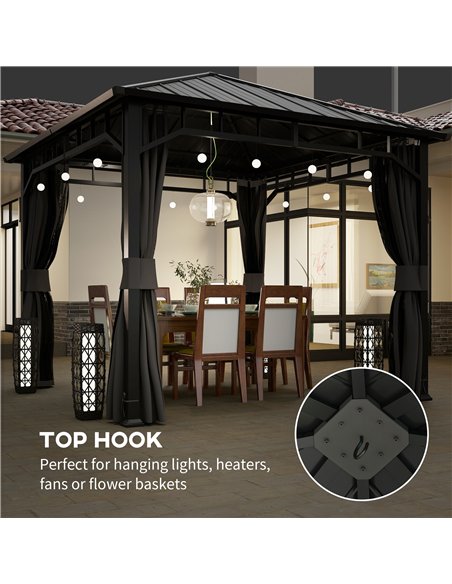 Outsunny 3 x 3(m) Hardtop Gazebo with Galvanised Steel Roof and Water Gutter, Waterproof Permanent Pavilion Garden Gazebo with N - pic 150881 | FastDaddyshop