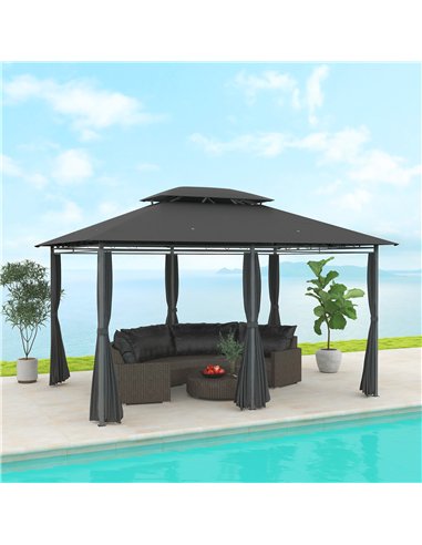Outsunny 3 x 4m Steel Gazebo, with Curtains - Black
