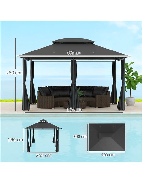 Outsunny 3 x 4m Steel Gazebo, with Curtains - Black - pic 150885 | FastDaddyshop