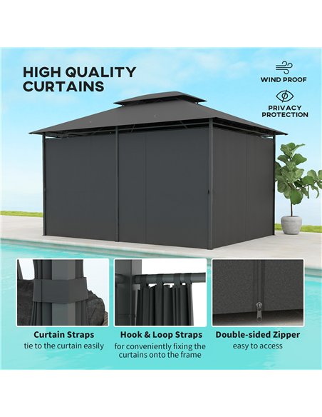 Outsunny 3 x 4m Steel Gazebo, with Curtains - Black - pic 150886 | FastDaddyshop