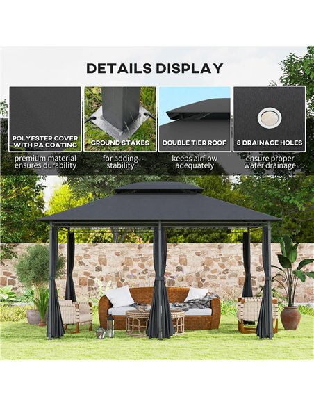 Outsunny 3 x 4m Steel Gazebo, with Curtains - Black - pic 150887 | FastDaddyshop