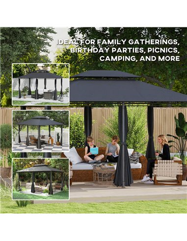 Outsunny 3 x 4m Steel Gazebo, with Curtains - Black
