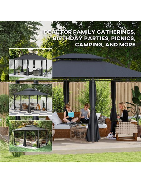 Outsunny 3 x 4m Steel Gazebo, with Curtains - Black - pic 150888 | FastDaddyshop