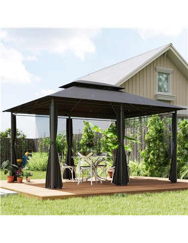 Outsunny 3 x 4m Steel Gazebo, with Curtains - Black