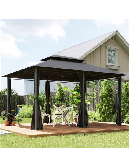 Outsunny 3 x 4m Steel Gazebo, with Curtains - Black - pic 150889 | FastDaddyshop