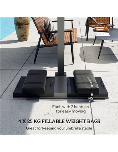 Outsunny Parasol Weights Set of 4, Parasol Base Weights Bags, 25kg Fillable Sandbag Weights with Handles, Cantilever Umbrella Ba