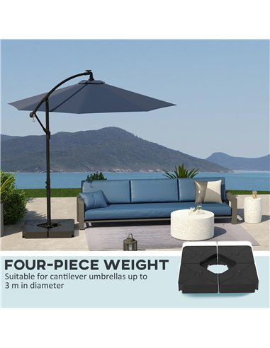 Outsunny Umbrella Weights for Cantilever Parasols, Set of 4 Heavy Duty Parasol Base Weights, 64kg Sand or 55kg Water Filled, Bla