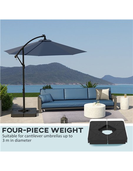 Outsunny Umbrella Weights for Cantilever Parasols, Set of 4 Heavy Duty Parasol Base Weights, 64kg Sand or 55kg Water Filled, Bla - pic 150904 | FastDaddyshop