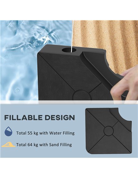 Outsunny Umbrella Weights for Cantilever Parasols, Set of 4 Heavy Duty Parasol Base Weights, 64kg Sand or 55kg Water Filled, Bla - pic 150905 | FastDaddyshop