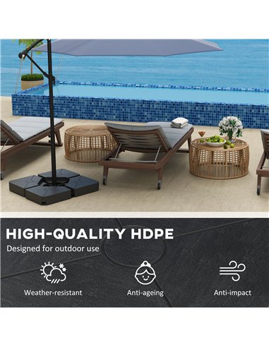 Outsunny Umbrella Weights for Cantilever Parasols, Set of 4 Heavy Duty Parasol Base Weights, 64kg Sand or 55kg Water Filled, Bla