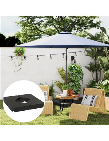 Outsunny Umbrella Weights for Cantilever Parasols, Set of 4 Heavy Duty Parasol Base Weights, 64kg Sand or 55kg Water Filled, Bla