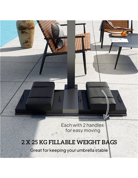 Outsunny Parasol Weights Set of 2, Parasol Base Weights Bags, 25kg Fillable Sandbag Weights with Handles, Cantilever Umbrella Ba - pic 150913 | FastDaddyshop