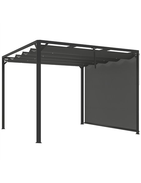 Outsunny 3 x 3m Aluminium Pergola, with Retractable Roof and Wall - Dark Grey - pic 150919 | FastDaddyshop