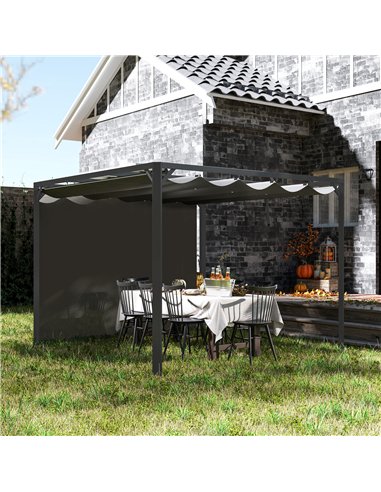 Outsunny 3 x 3m Aluminium Pergola, with Retractable Roof and Wall - Dark Grey