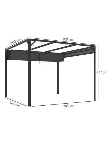 Outsunny 3 x 3m Aluminium Pergola, with Retractable Roof and Wall - Dark Grey
