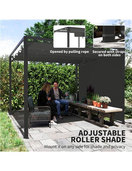 Outsunny 3 x 3m Aluminium Pergola, with Retractable Roof and Wall - Dark Grey - pic 150923 | FastDaddyshop