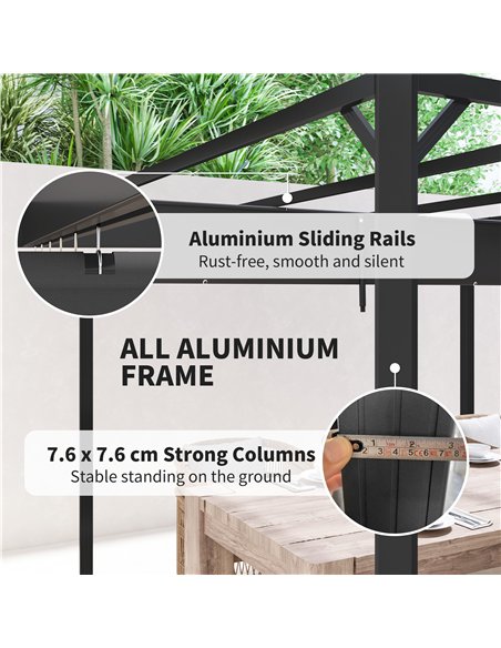 Outsunny 3 x 3m Aluminium Pergola, with Retractable Roof and Wall - Dark Grey - pic 150924 | FastDaddyshop