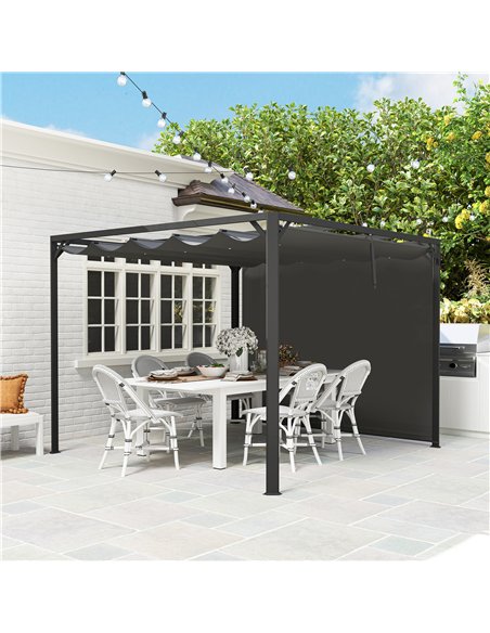 Outsunny 3 x 3m Aluminium Pergola, with Retractable Roof and Wall - Dark Grey - pic 150926 | FastDaddyshop