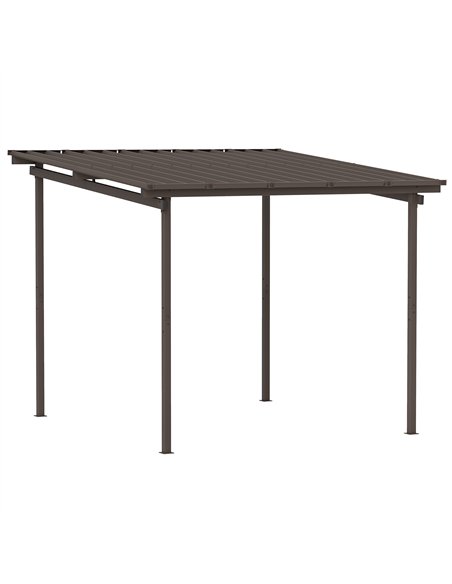 Outsunny 3 x 3(m) Garden Pergola with Waterproof Metal Roof, Lean to Pergola Hardtop Gazebo, Wind-resistant Outdoor Sun Shade, E - pic 150928 | FastDaddyshop
