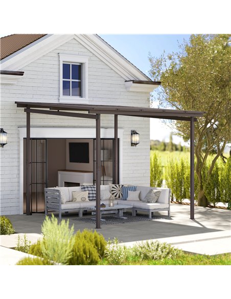 Outsunny 3 x 3(m) Garden Pergola with Waterproof Metal Roof, Lean to Pergola Hardtop Gazebo, Wind-resistant Outdoor Sun Shade, E - pic 150929 | FastDaddyshop