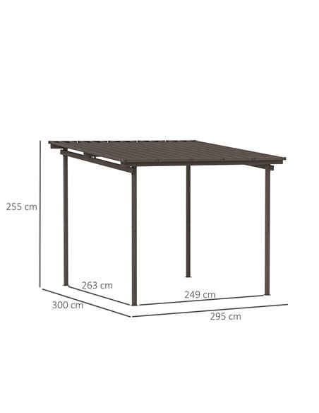 Outsunny 3 x 3(m) Garden Pergola with Waterproof Metal Roof, Lean to Pergola Hardtop Gazebo, Wind-resistant Outdoor Sun Shade, E - pic 150930 | FastDaddyshop